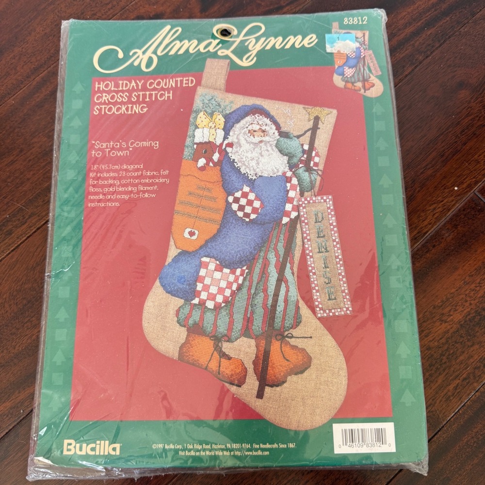 Bucilla Santa's Coming To Town Counted Cross Stitch Stocking‎ Kit 83812 NOS